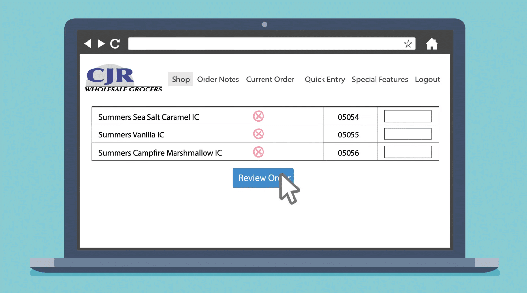 Ordering System Reviewing orders of CJR Wholesale Grocers