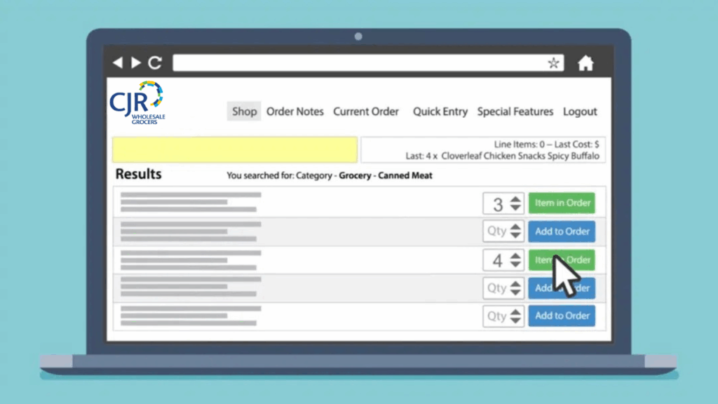 3 Ordering System Adding Items to Cart process of CJR Wholesale Grocers
