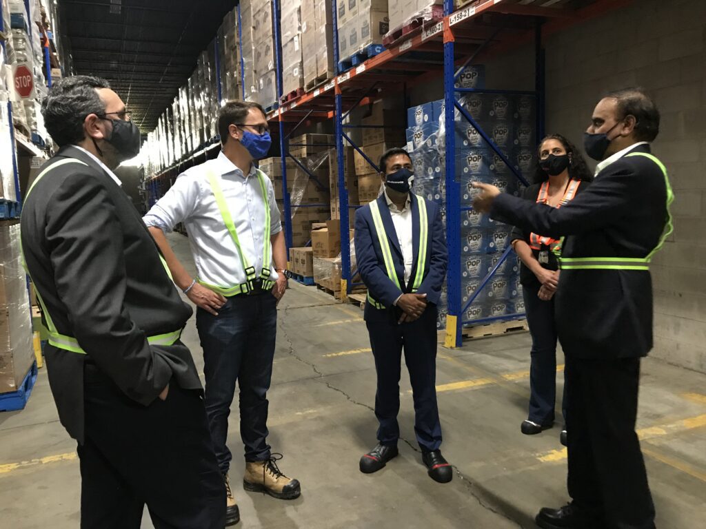 Hon. Monte McNaughton, Deepak Anand MPP, Rick Rabba, Inder Chohan and Rima Rabba at CJR Wholesale Grocers distribution warehouse